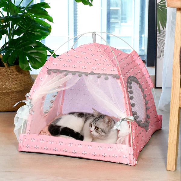 Floral Tent Pet Bed - Semi-Enclosed All-Season Nest for Cats & Small Dogs