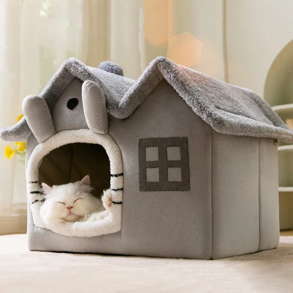 Foldable Cat Cave Bed - Soft Warm Sleeping House for Cats & Small Dogs