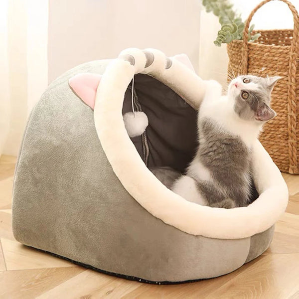 Semi-Closed Cat Nest Bed - Cute All-Season Pet Sleeping Cave