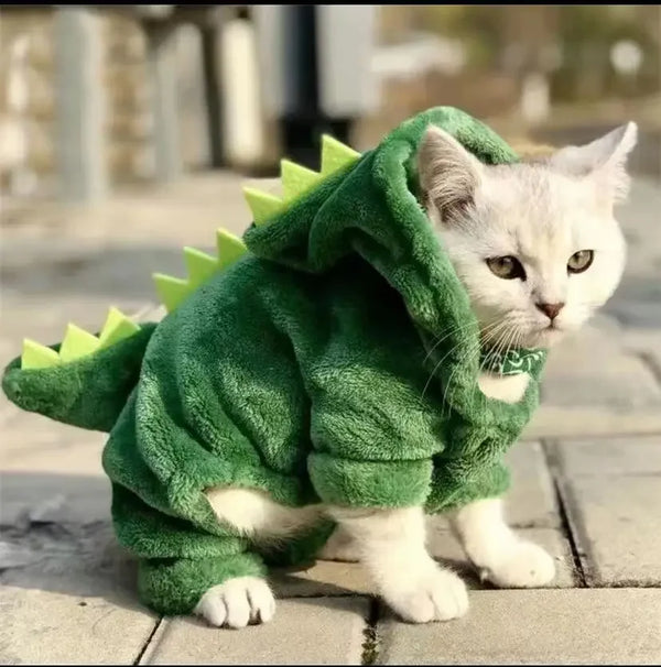 Dinosaur Pet Hoodie Costume - Warm Fleece Outfit for Small Dogs & Cats