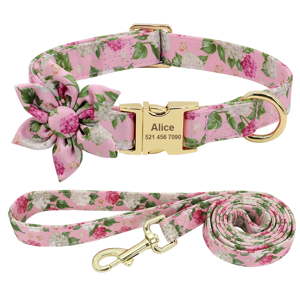 Custom Engraved Dog Collar and Leash Set - Personalized ID Walking Collar