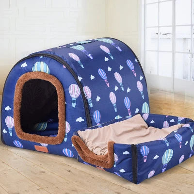 Star Print Pet House Bed - Foldable Warm Kennel for Dogs & Cats
