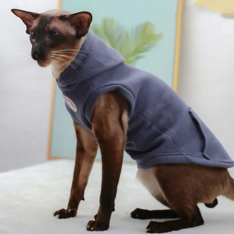 Sphynx Cat Hoodie Set - Warm Cotton Vest & Pajamas for Winter Comfort