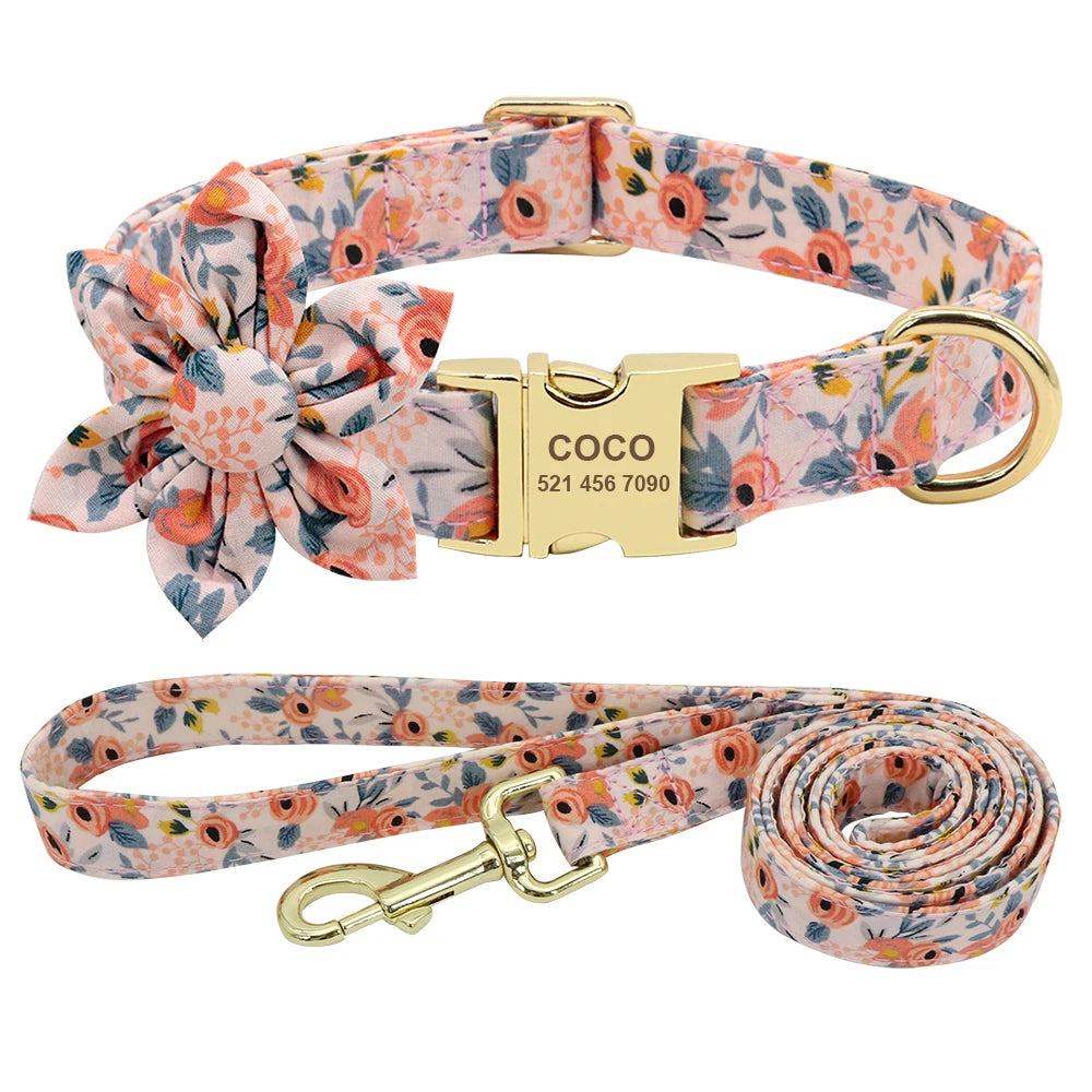 Custom Engraved Dog Collar and Leash Set - Personalized ID Walking Collar
