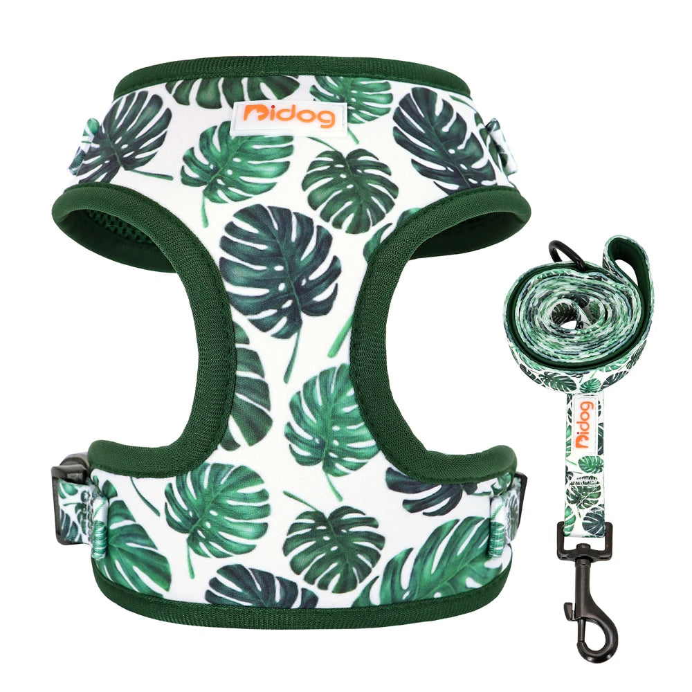 Printed Mesh Dog Harness & Leash Set - Adjustable Nylon Vest for Small Pets