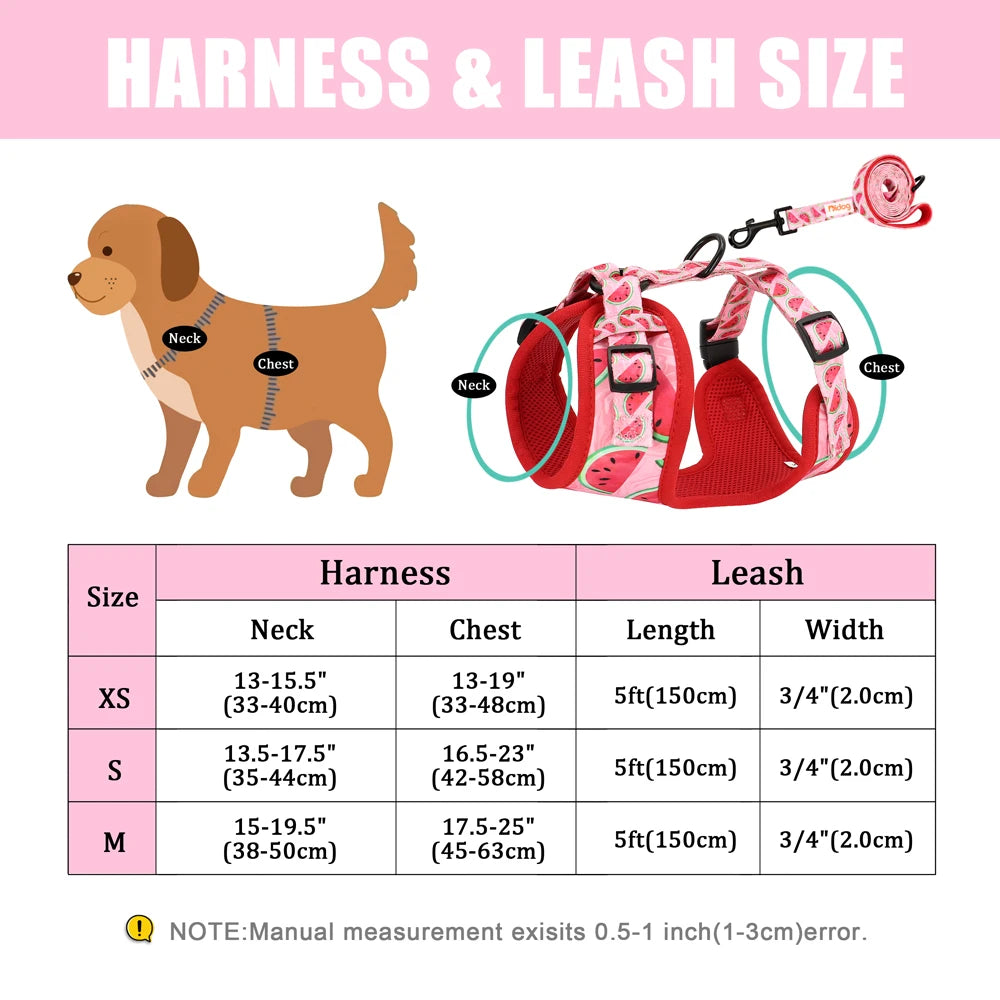 Printed Mesh Dog Harness & Leash Set - Adjustable Nylon Vest for Small Pets