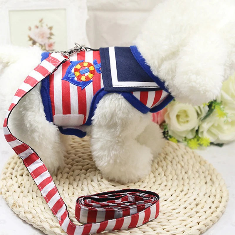 Navy Suit Dog Harness & Leash Set - Adjustable Vest for Small Dogs & Cats