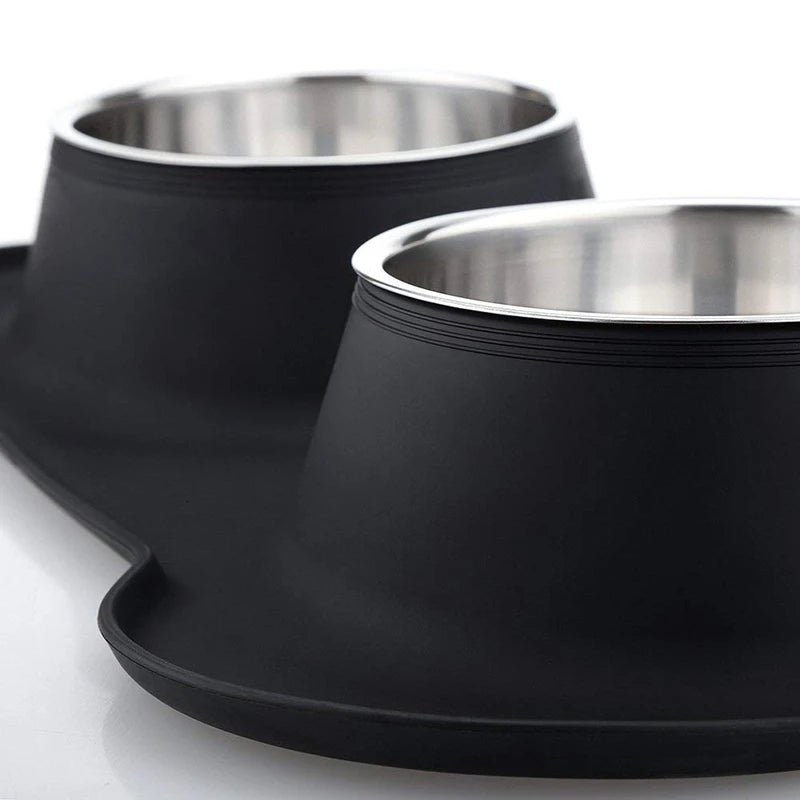 Stainless Steel Double Dog Bowl - Non-Slip Feeding Set with Silicone Mat