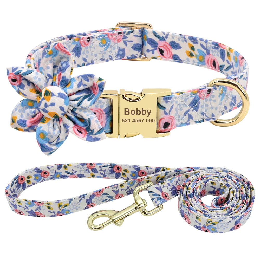 Custom Engraved Dog Collar and Leash Set - Personalized ID Walking Collar