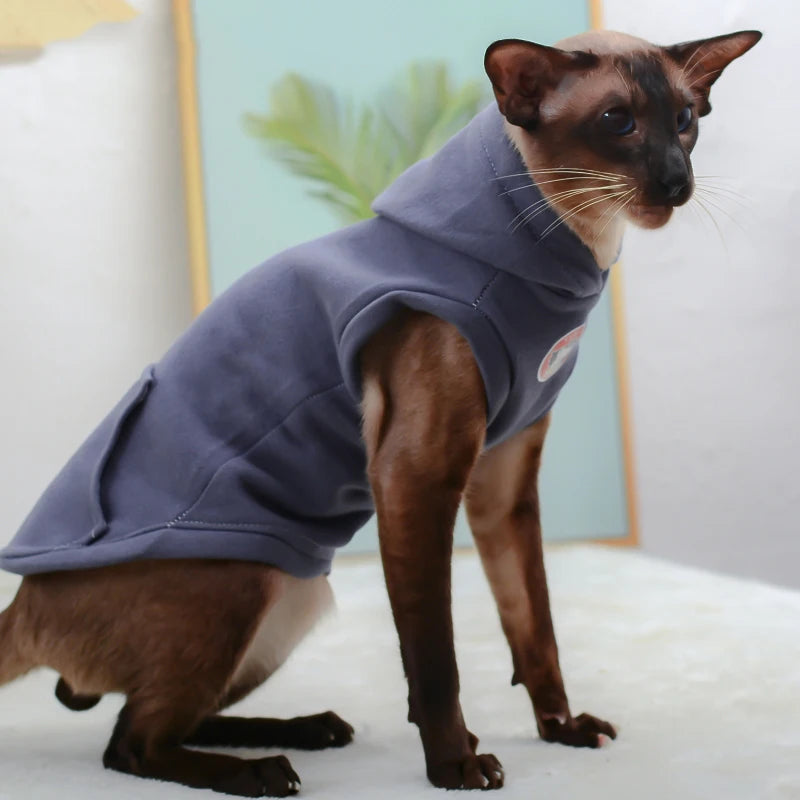 Sphynx Cat Hoodie Set - Warm Cotton Vest & Pajamas for Winter Comfort
