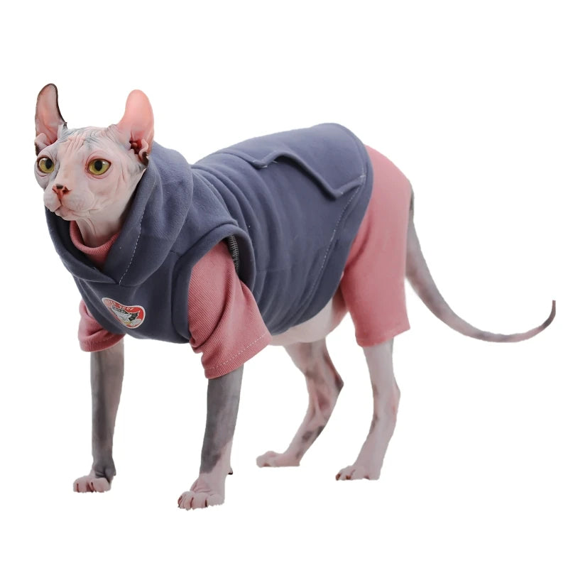 Sphynx Cat Hoodie Set - Warm Cotton Vest & Pajamas for Winter Comfort