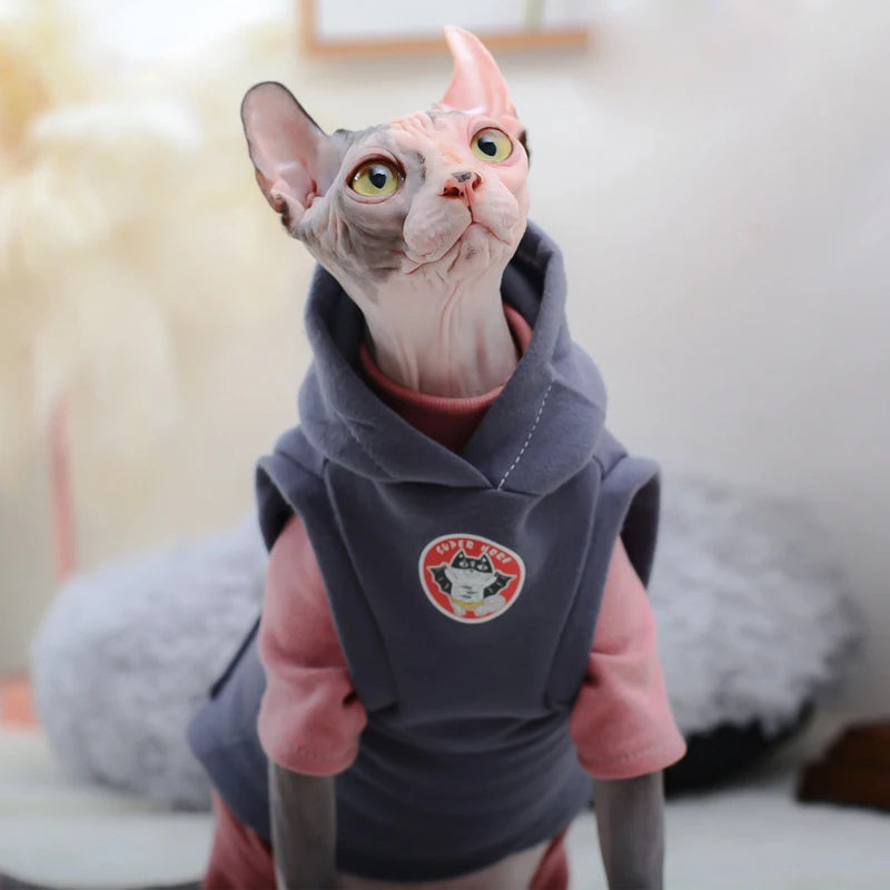 Sphynx Cat Hoodie Set - Warm Cotton Vest & Pajamas for Winter Comfort