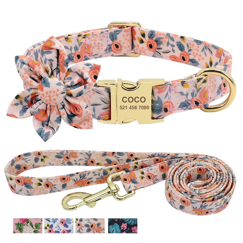 Custom Engraved Dog Collar and Leash Set - Personalized ID Walking Collar