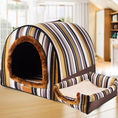 Star Print Pet House Bed - Foldable Warm Kennel for Dogs & Cats
