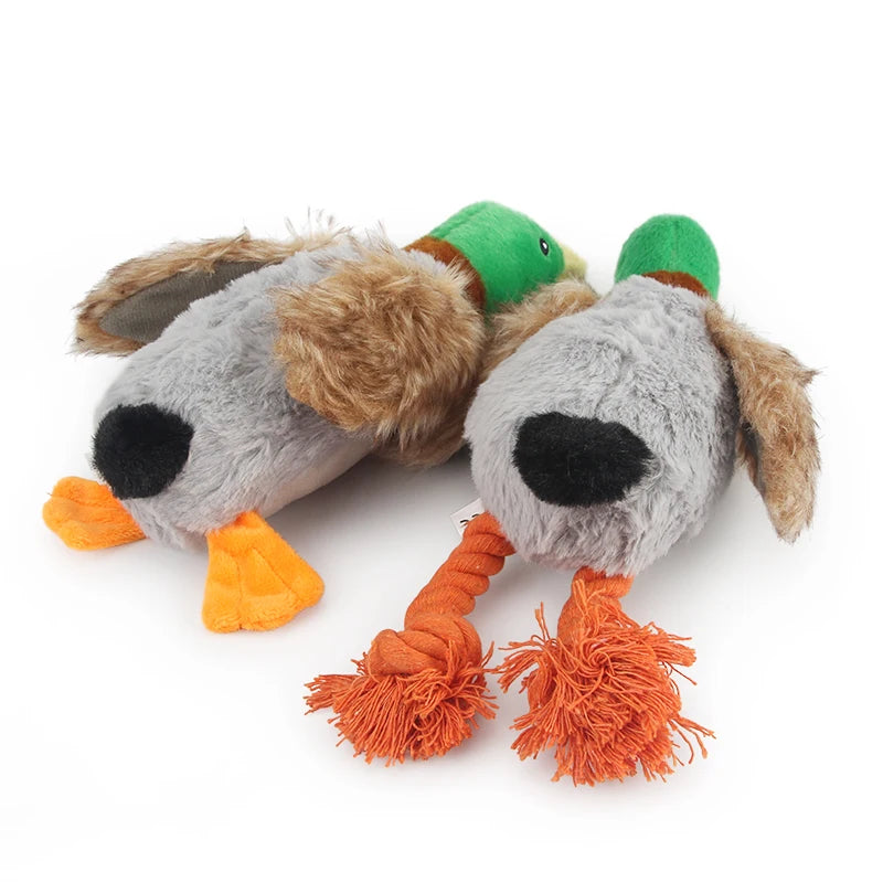 Plush Duck Dog Toy - Squeaky Chew Rope for Playtime & Teeth Cleaning