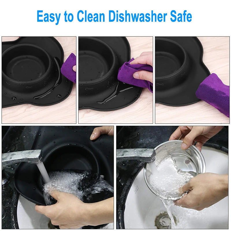 Stainless Steel Double Dog Bowl - Non-Slip Feeding Set with Silicone Mat