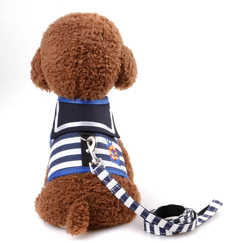 Navy Suit Dog Harness & Leash Set - Adjustable Vest for Small Dogs & Cats