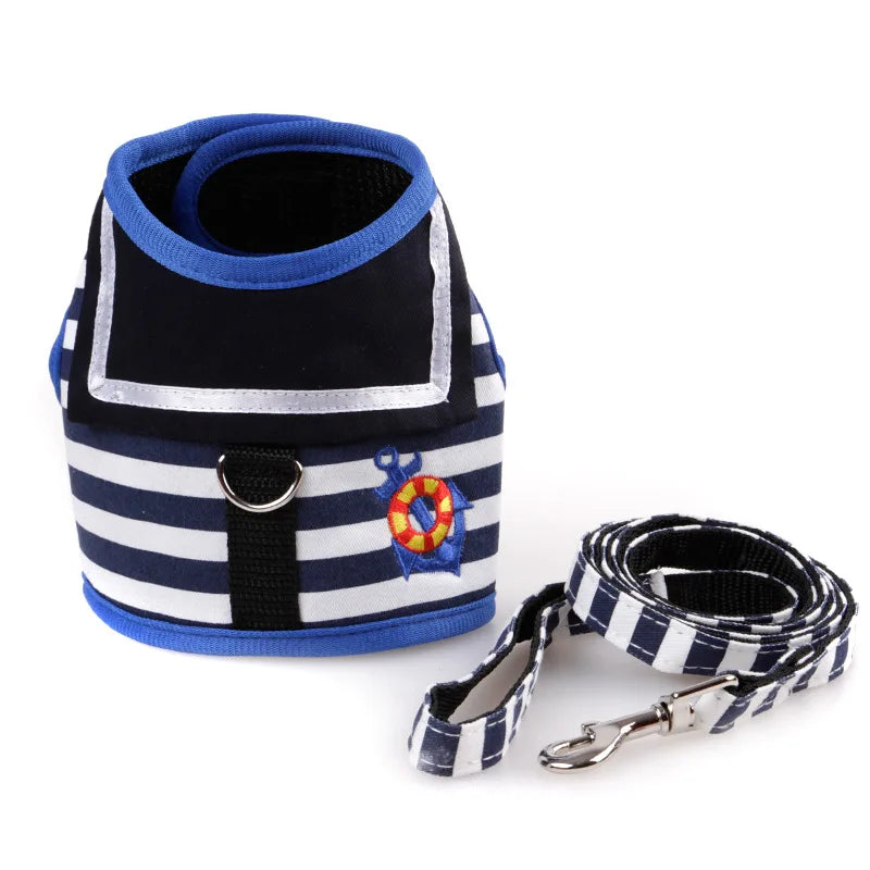 Navy Suit Dog Harness & Leash Set - Adjustable Vest for Small Dogs & Cats
