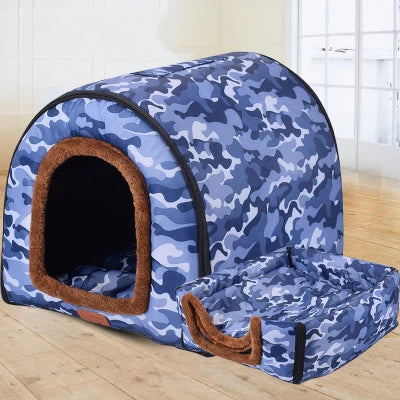 Star Print Pet House Bed - Foldable Warm Kennel for Dogs & Cats