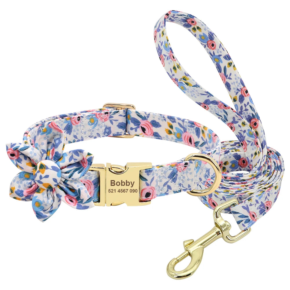 Custom Engraved Dog Collar and Leash Set - Personalized ID Walking Collar