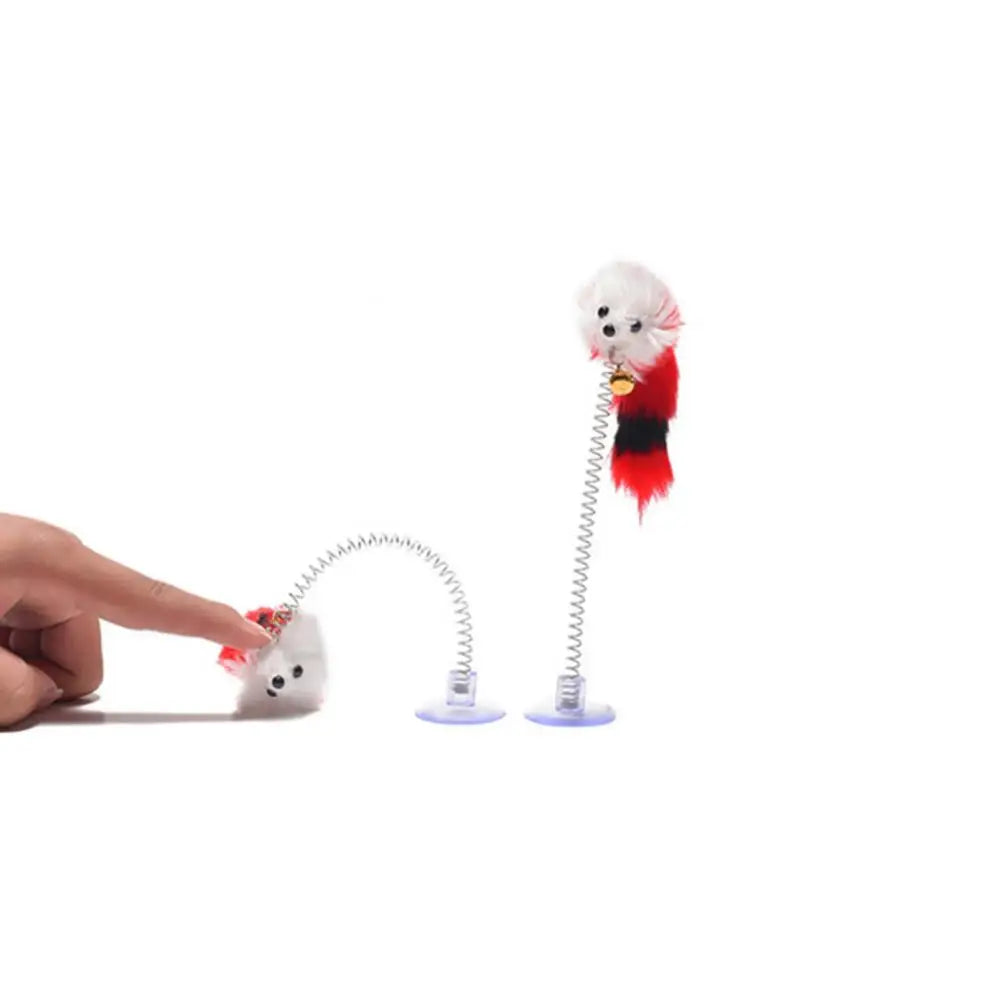 Spring Feather Cat Teaser Toy - Suction Cup Mouse Wand with Bell