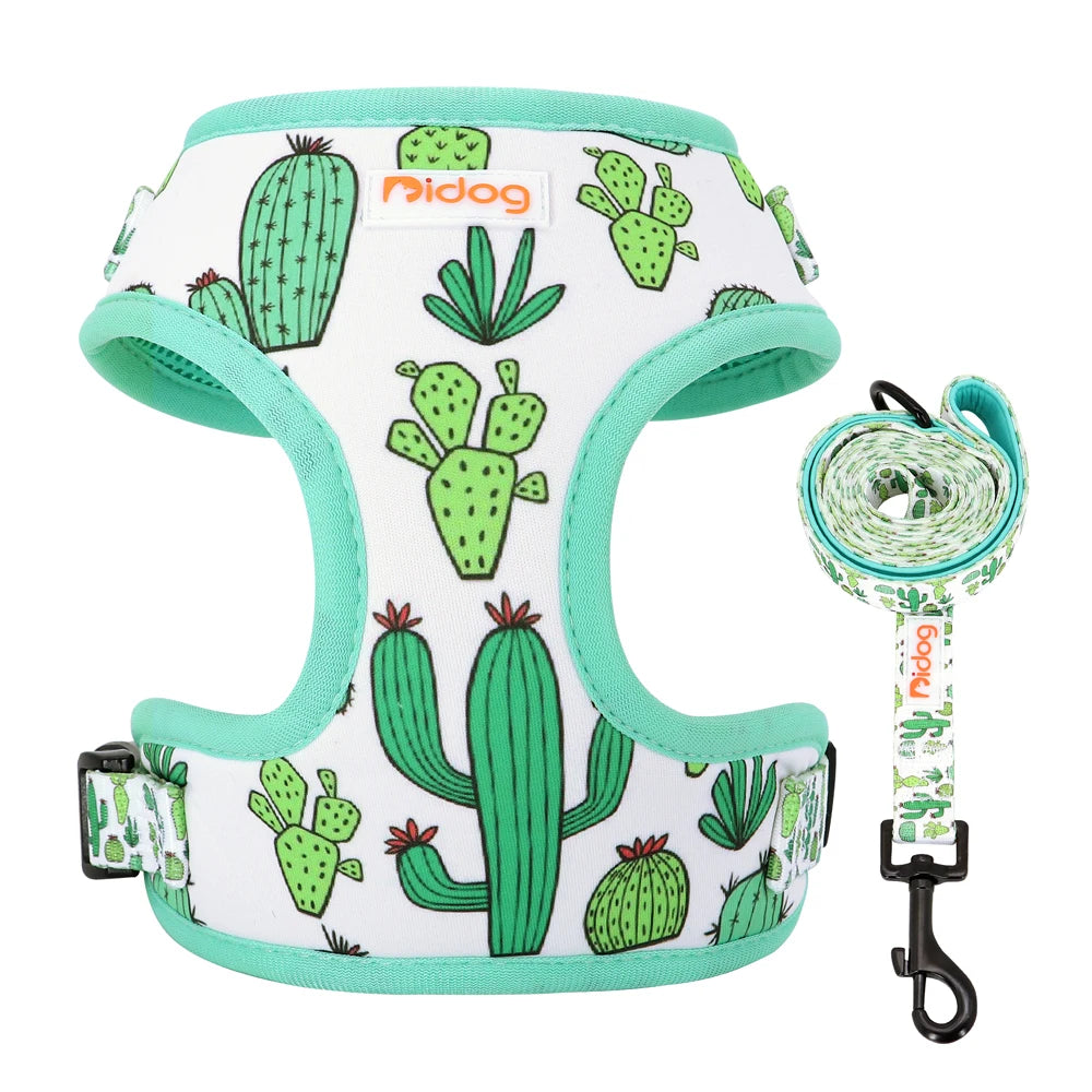 Printed Mesh Dog Harness & Leash Set - Adjustable Nylon Vest for Small Pets