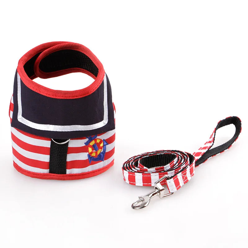 Navy Suit Dog Harness & Leash Set - Adjustable Vest for Small Dogs & Cats
