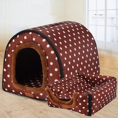Star Print Pet House Bed - Foldable Warm Kennel for Dogs & Cats