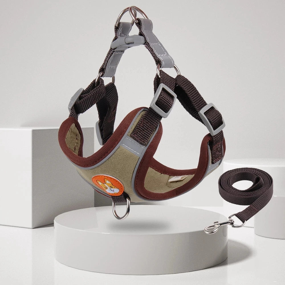 Reflective Step-In Dog Harness Set - Soft Adjustable Vest for Puppies & Small Dogs