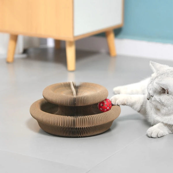 Corrugated Cat Scratcher Board - Interactive Scratch Toy with Ball Track