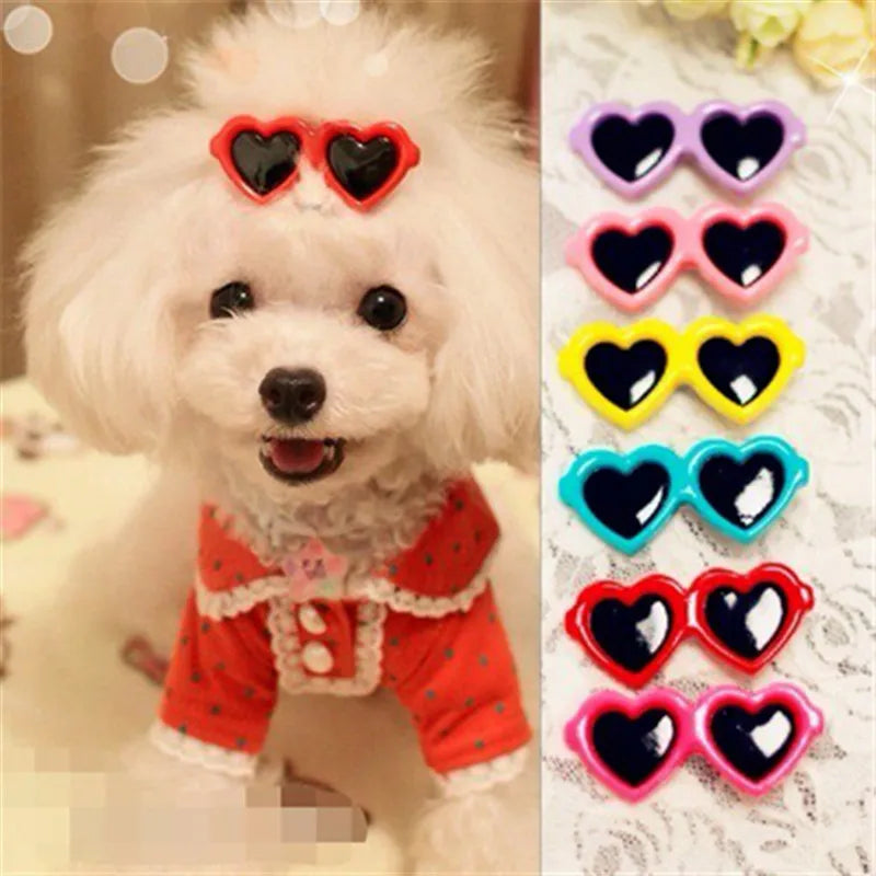 Heart Sunglasses Pet Hair Clips - Cute Bow Accessories for Dogs & Cats