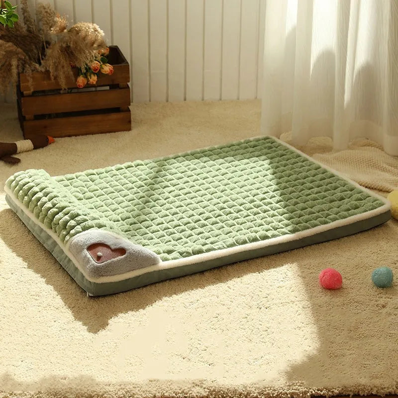 Supportive Pet Bed Mat - Detachable Neck-Support Cushion for Indoor Comfort