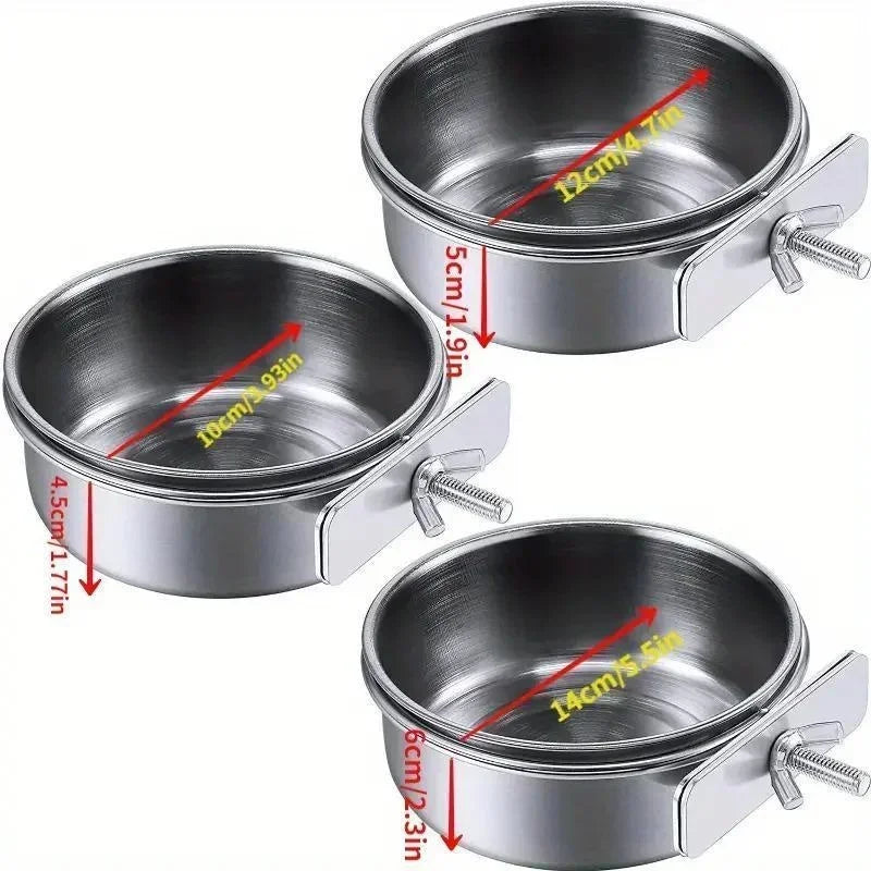 Stainless Steel Bird Feeder Cup - Clamp-On Food and Water Bowl for Cages