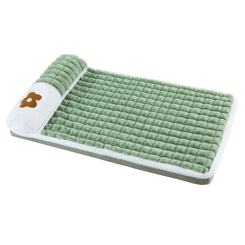 Supportive Pet Bed Mat - Detachable Neck-Support Cushion for Indoor Comfort