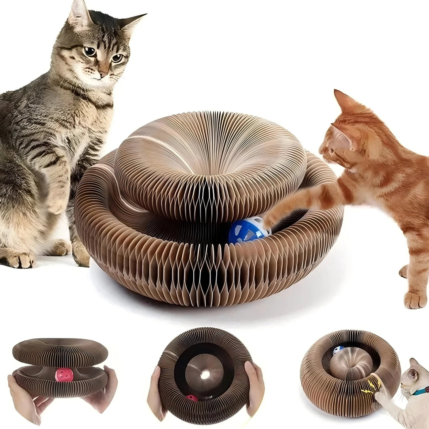 Corrugated Cat Scratcher Board - Interactive Scratch Toy with Ball Track