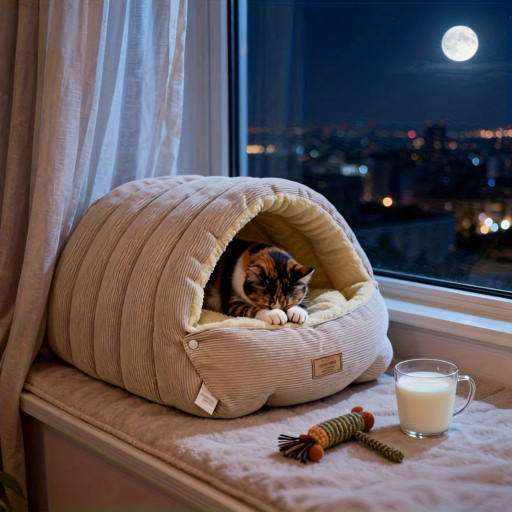 Warm Pet Nest House - Thick Plush Cat Cave Bed for Cozy Winter Sleep