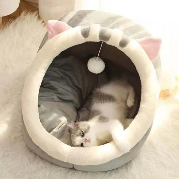 Semi-Closed Cat Nest Bed - Cute All-Season Pet Sleeping Cave