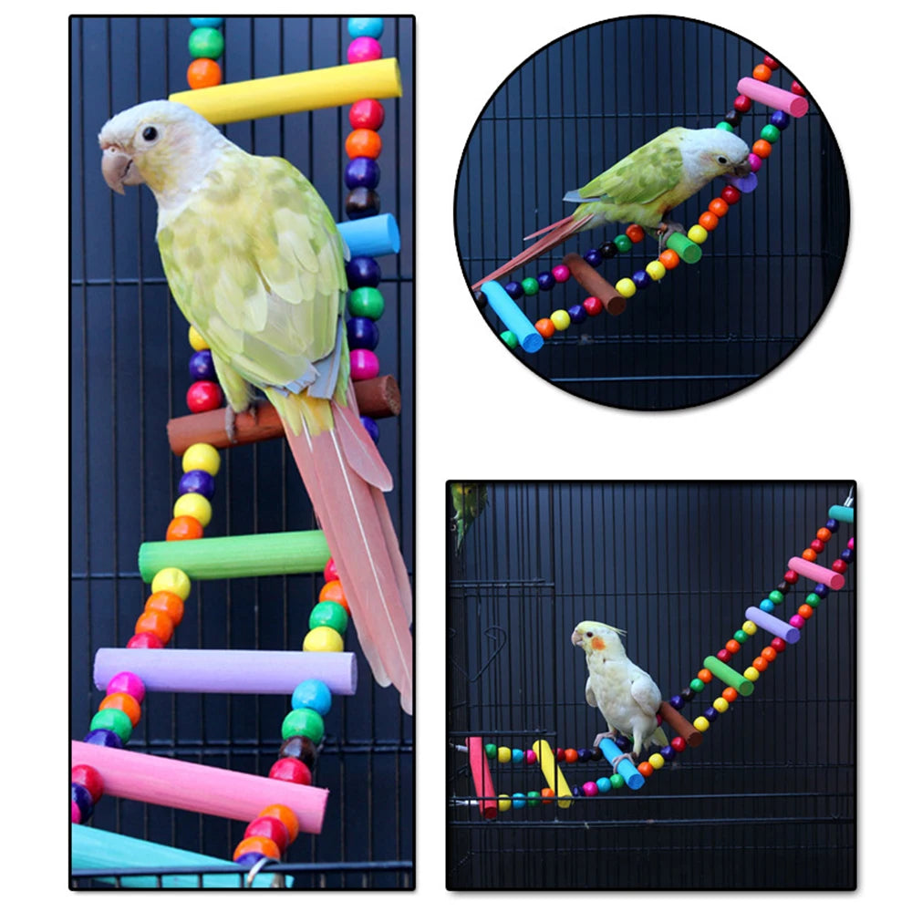 Colorful Bird Ladder Bridge - 12-Step Hanging Climbing Toy for Parrots