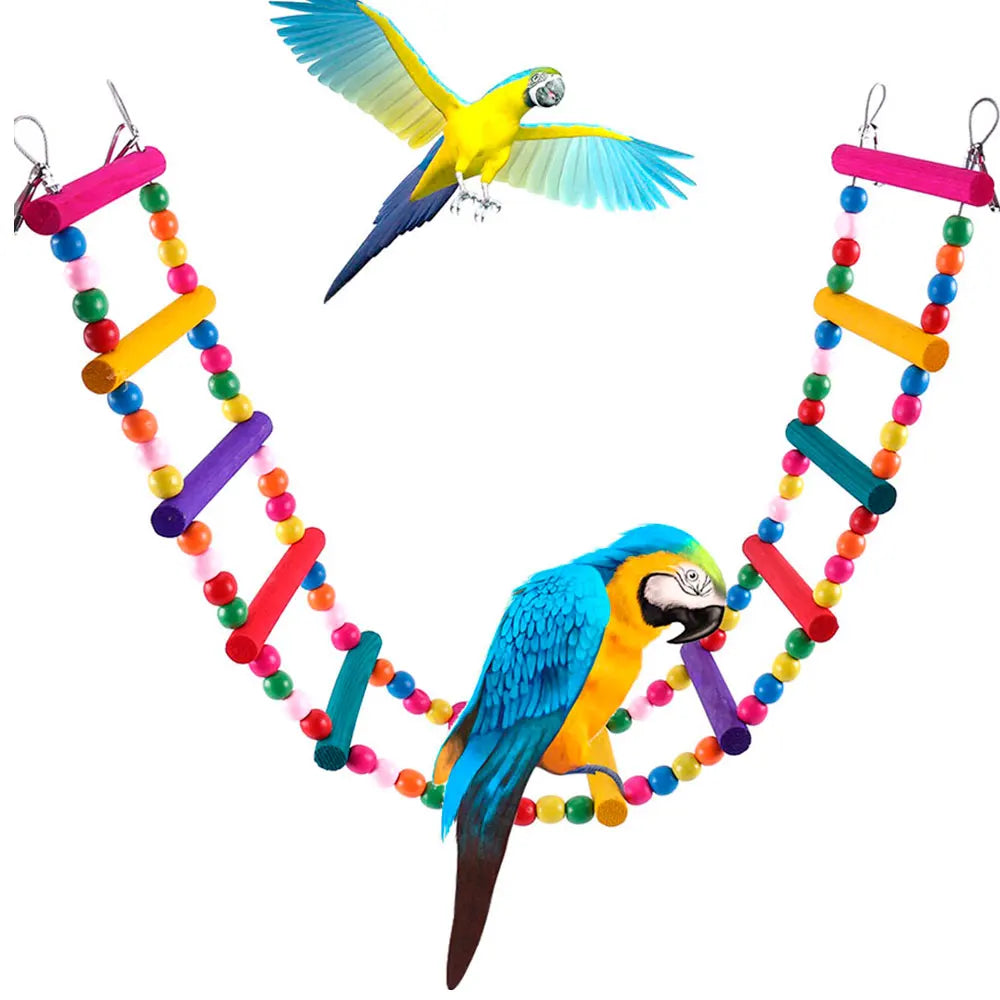 Colorful Bird Ladder Bridge - 12-Step Hanging Climbing Toy for Parrots