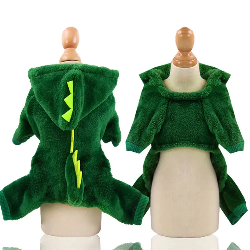 Dinosaur Pet Hoodie Costume - Warm Fleece Outfit for Small Dogs & Cats