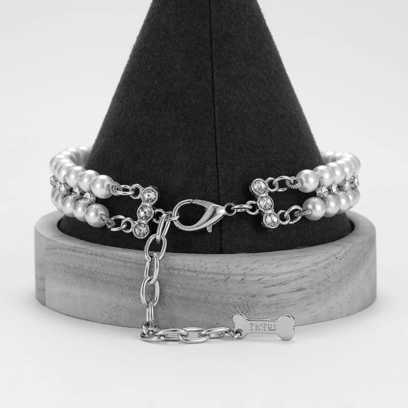 Pearl Pet Necklace Collar - Rhinestone Accessory for Cats & Small Dogs