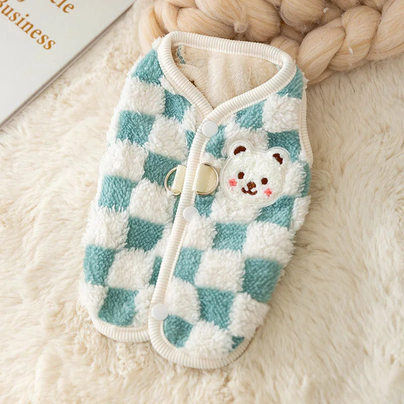 Bear Print Pet Sweater Jacket - Plush Winter Coat for Small Dogs & Cats