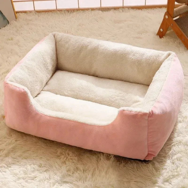 Plush Cat & Dog Basket Bed - Breathable Cushion Nest for Cozy Indoor Lounging
