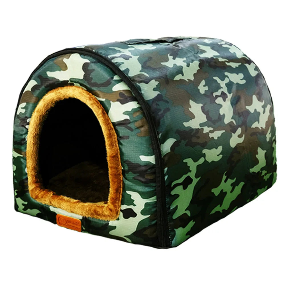 Star Print Pet House Bed - Foldable Warm Kennel for Dogs & Cats