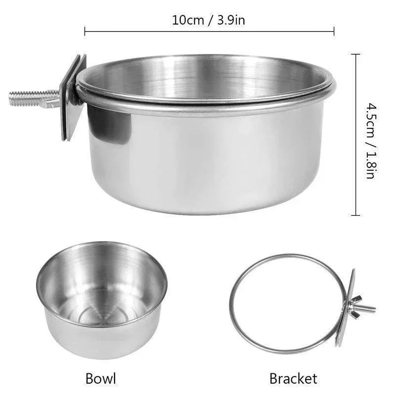 Stainless Steel Bird Feeder Cup - Clamp-On Food and Water Bowl for Cages