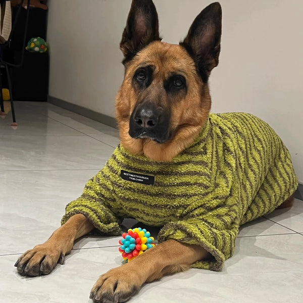 Striped Turtleneck Dog Sweater - Fleece Pullover for Medium & Large Dogs