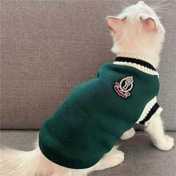 Collegiate Style Pet Sweater Vest - Warm Winter Top for Cats & Small Dogs