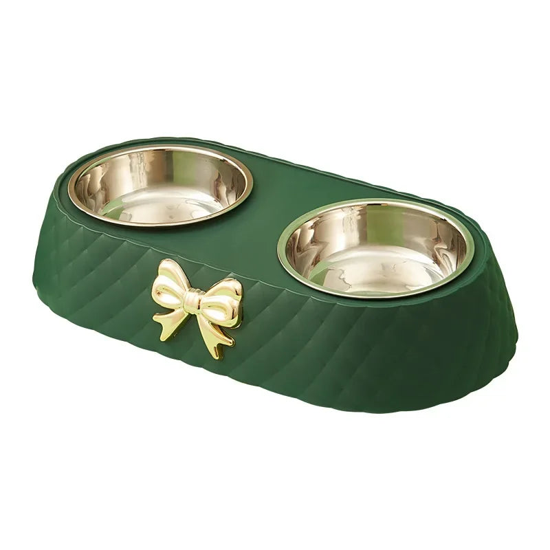 Bowtie Double Pet Bowl Set - Food and Water Feeder for Cats & Dogs