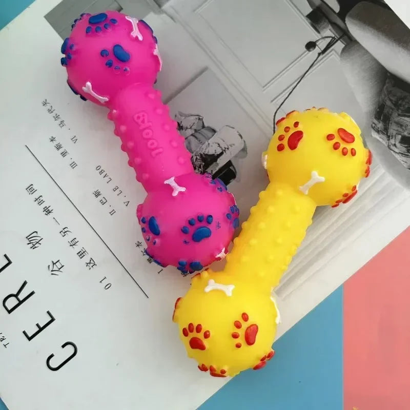 Squeaky Dumbbell Dog Chew Toy - Interactive Molar Teething Toy for Puppies
