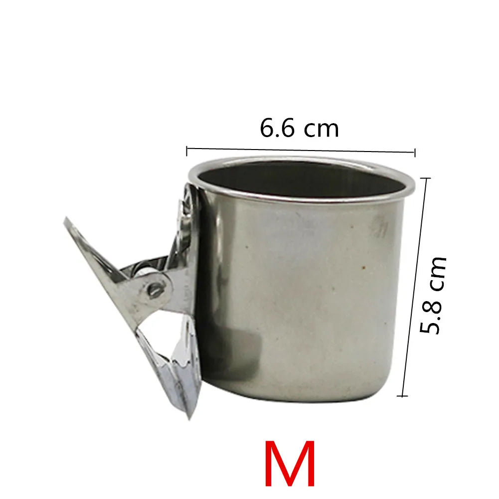 Clip-On Bird Feeder Cup - Stainless Steel Single or Double Bowl for Cages